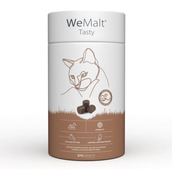 WeMalt Tasty – Supliment pentru Eliminarea Ghemotoacelor de Blană la Pisici, 30 Tablete Masticabile – WePharm